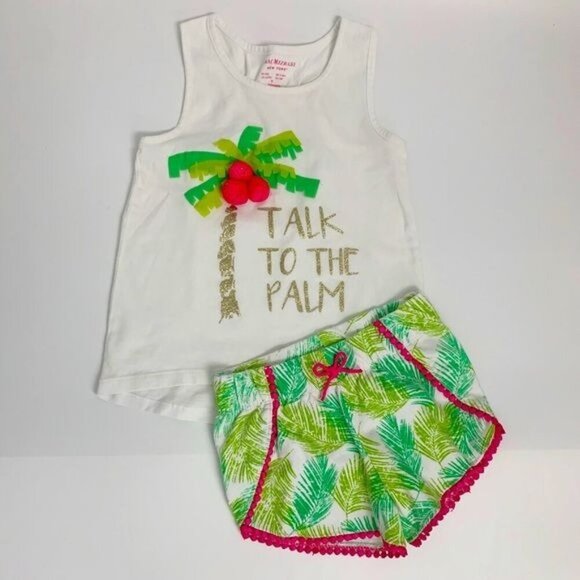 Isaac Mizrahi Talk to the Palm 2 pice Outfit pom-pom palm tree Sz 3-4 XS - Picture 1 of 10